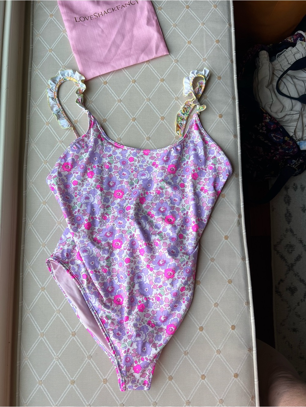 NWT LoveShackFancy Kandri One-Piece Swimsuit Lavender Lemon Medium - Picture 3 of 6